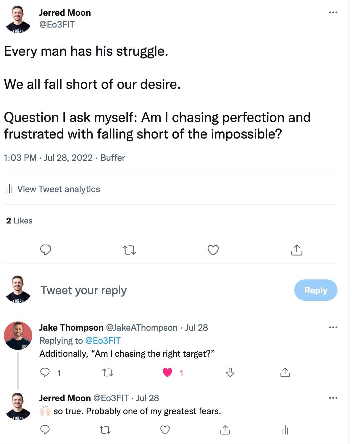 Tweet exchange with my friend Jake